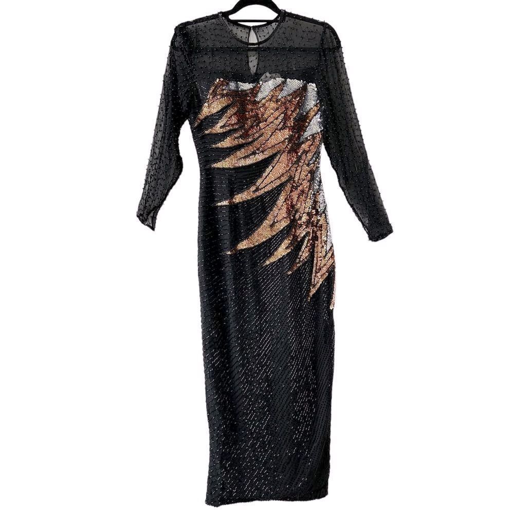 Alyce Design Long Sleeve Beaded Sequin Gown Dress Womens Black Size 8